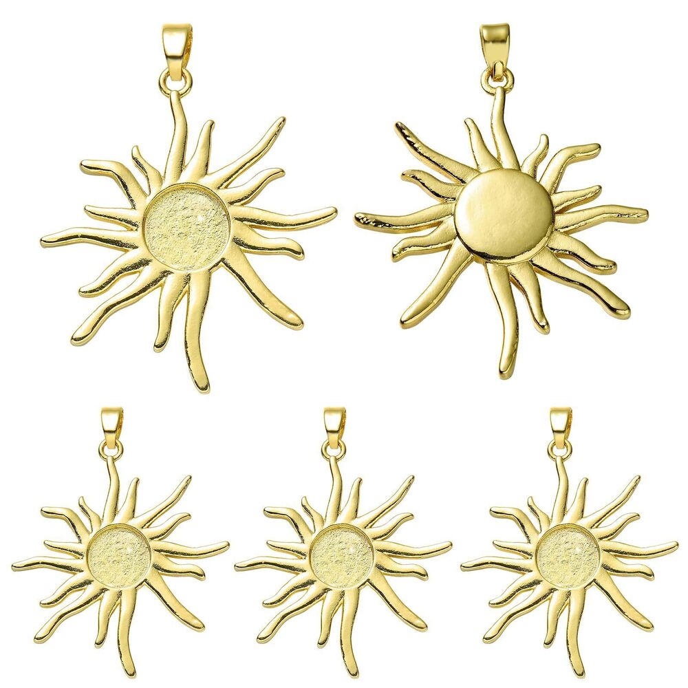 8993 5 Pcs Celestial Sun Charms for Jewelry Making Brass Pendants with 18K